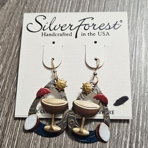 Womens handmade earrings silver forest tropical/ margarita glass
